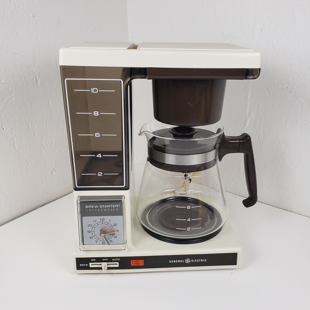Vintage GE Brew Starter 10 Cup Drip Coffeemaker Cream Brown Clock DCM15 Tested